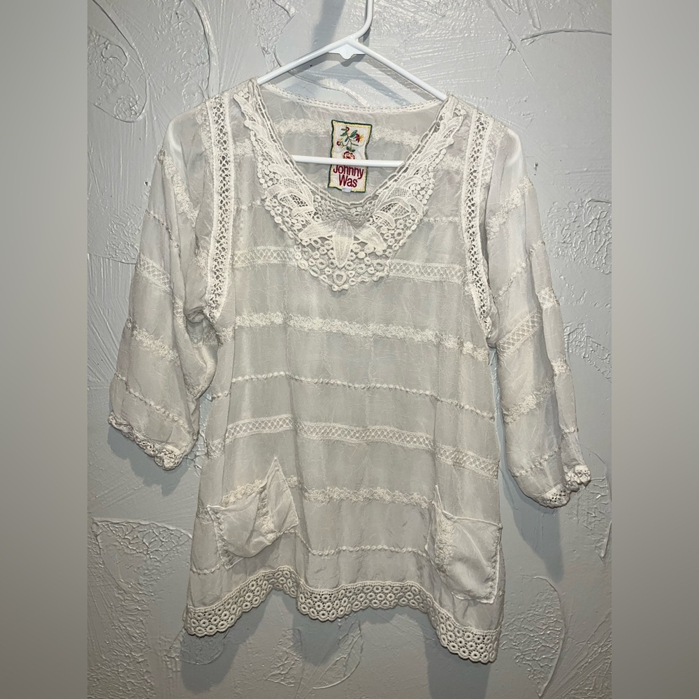 Johnny Was Charming Cream Lace Women's Top